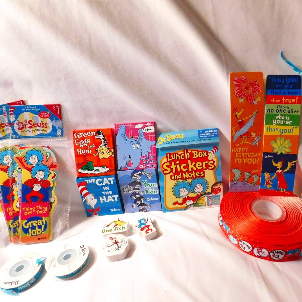 Dr. Seuss Bundle: Bookmarks - Erasers - Stickers - Ribbons - Blank Page Booklets